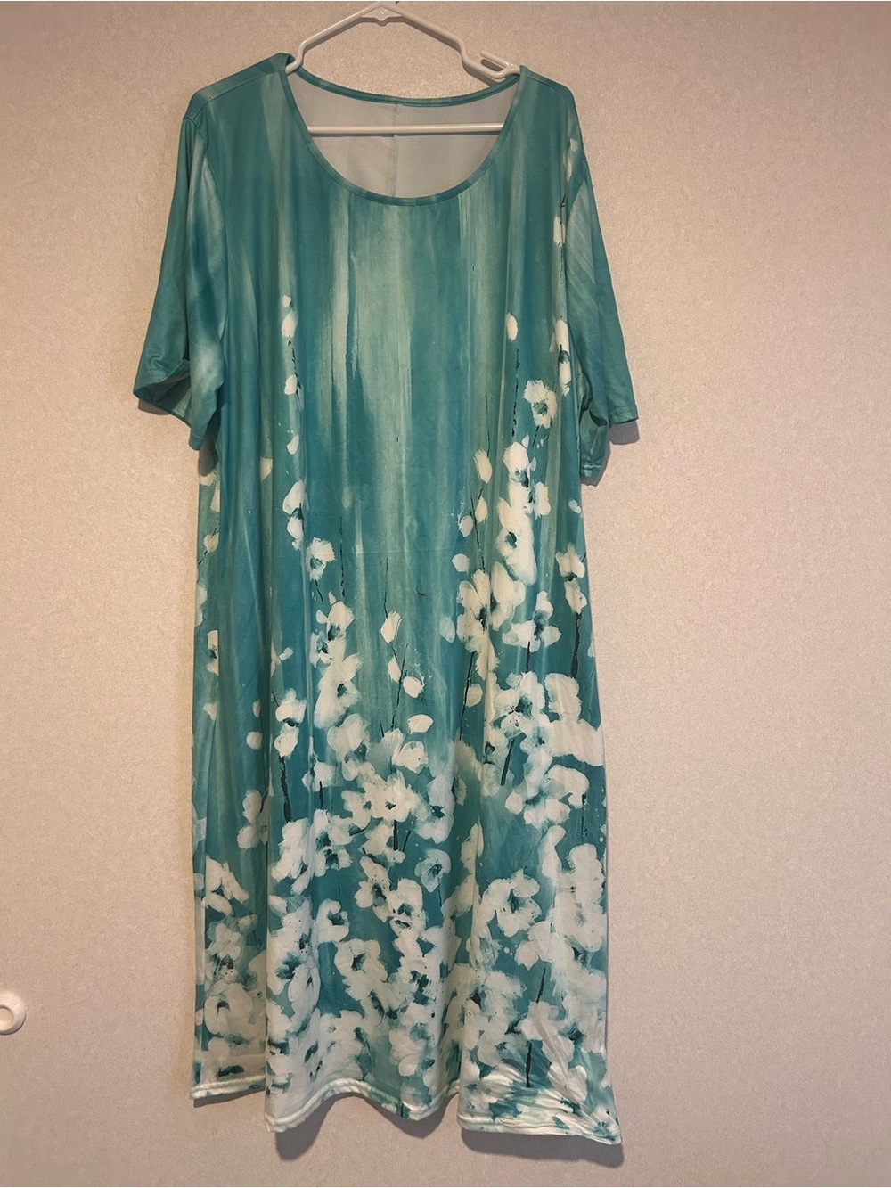 Women’s Plus Size Teal Blue Dress, Long With Floral Accents Size 4XL